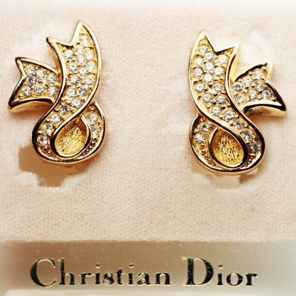 Vintage Christian Dior Crystal Encrusted Earrings - Picture 9 of 16